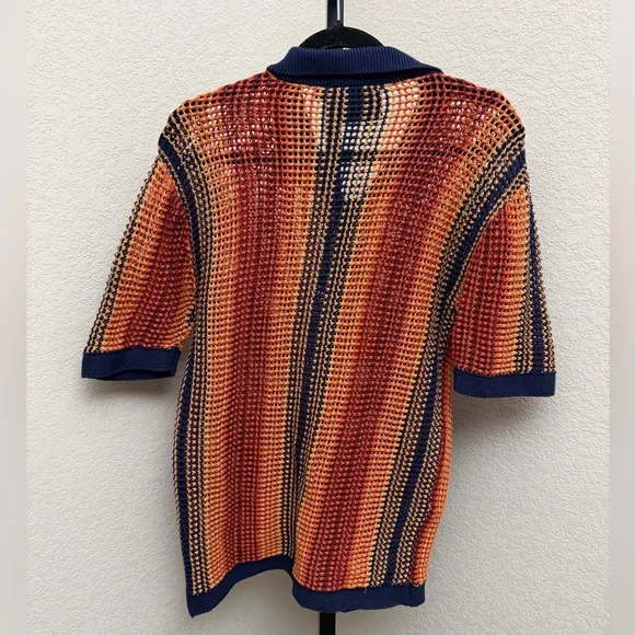 Massive Luxury Edition Men’s Orange and Navy Knit Polo Shirt - Picture 4 of 4